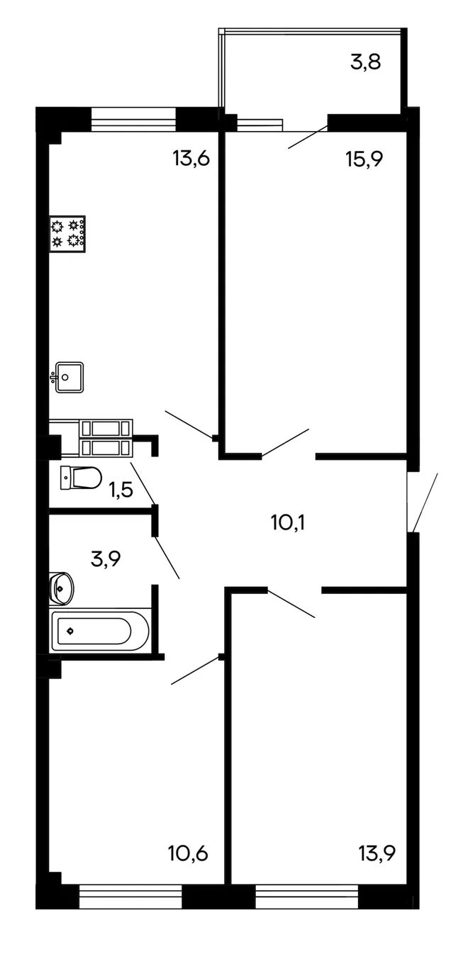 Планировка 3-комн. квартира, 73.3 м² ЖК «Доброгород» Планировка 3-комн. квартира, 73.3 м² ЖК «Доброгород»