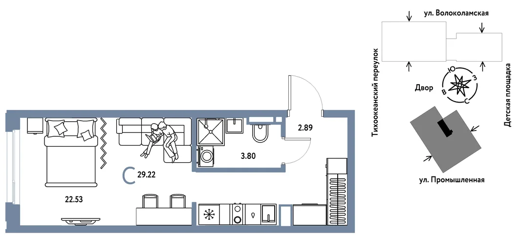 Планировка Студия, 29.22 м² ЖК «Страна Прибрежная»