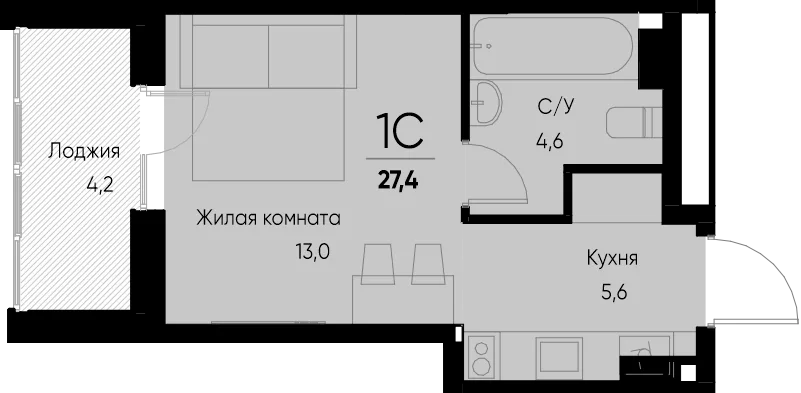 Планировка Студия, 27.4 м² ЖК «Васильевский остров»