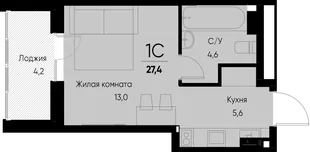 Планировка Студия, 27.4 м² ЖК «Васильевский остров»