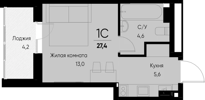 Планировка Студия, 27.4 м² ЖК «Васильевский остров» Планировка Студия, 27.4 м² ЖК «Васильевский остров»