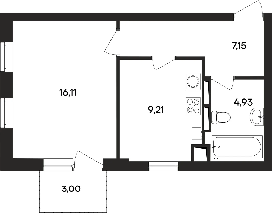 Планировка 1-комн. квартира, 40.9 м² ЖК «Кубики»