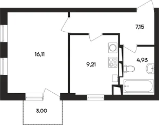 Планировка 1-комн. квартира, 40.9 м² ЖК «Кубики»