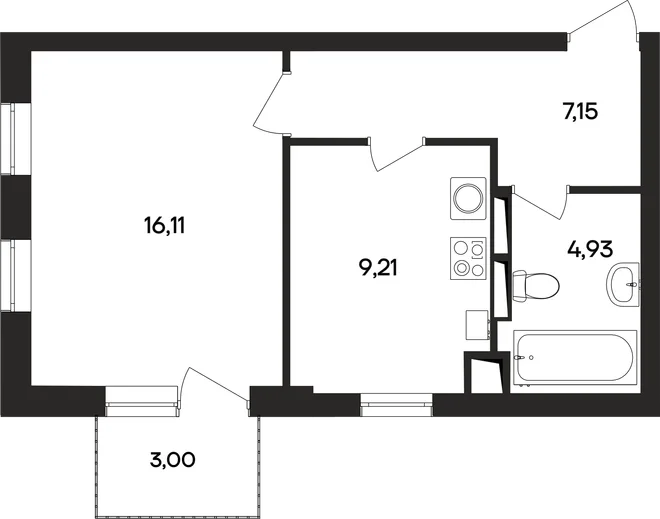Планировка 1-комн. квартира, 40.9 м² ЖК «Кубики»