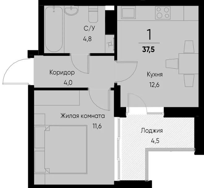 Планировка 1-комн. квартира, 37.6 м² ЖК «Васильевский остров» Планировка 1-комн. квартира, 37.6 м² ЖК «Васильевский остров»