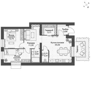 Квартира 3-комн. квартира, 73.9 м² ЖК «ФоРест» Фото 1 Квартира 3-комн. квартира, 73.9 м² ЖК «ФоРест» Фото 1