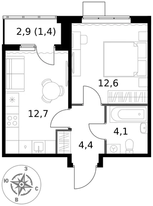 Квартира 1-комн. квартира, 35.2 м² ЖК «1-й Ясеневский» Фото 1 Квартира 1-комн. квартира, 35.2 м² ЖК «1-й Ясеневский» Фото 1