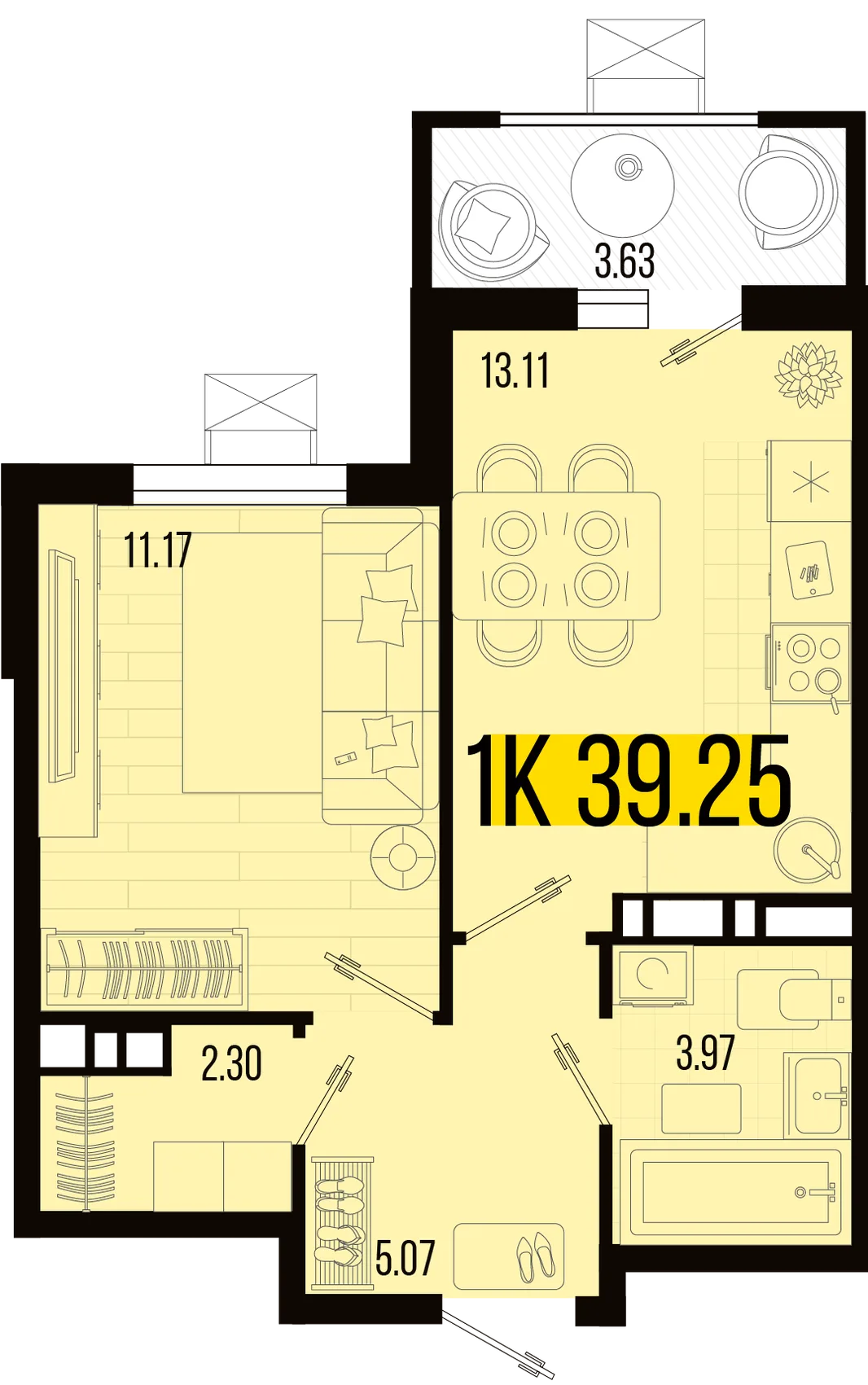 Планировка 1-комн. квартира, 37.44 м² ЖК «Цветной бульвар»
