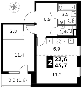 Квартира 2-комн. квартира, 46.6 м² ЖК «1-й Ясеневский» Фото 1 Квартира 2-комн. квартира, 46.6 м² ЖК «1-й Ясеневский» Фото 1