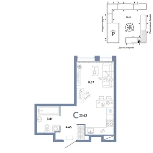 Планировка Студия, 25.63 м² ЖК «Юнион»