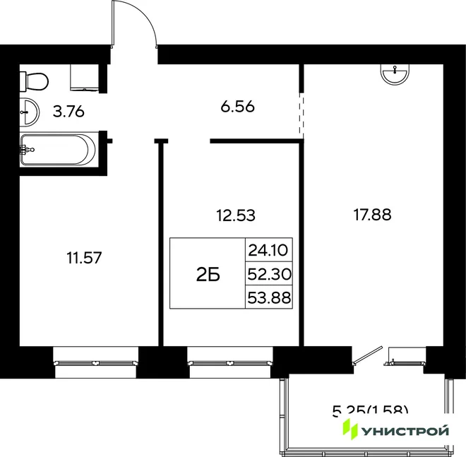 Планировка 2-комн. квартира, 53.88 м² ЖК «Царёво City» Планировка 2-комн. квартира, 53.88 м² ЖК «Царёво City»