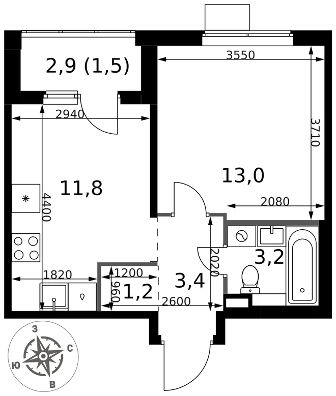 Планировка 1-комн. квартира, 34.1 м² ЖК «1-й Химкинский» Планировка 1-комн. квартира, 34.1 м² ЖК «1-й Химкинский»