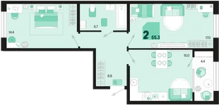 Планировка 2-комн. квартира, 65.3 м² ЖК «Первое место»