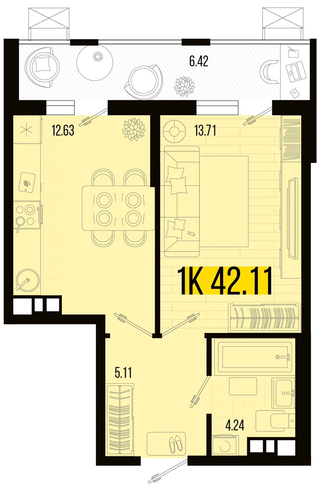 Планировка 1-комн. квартира, 38.9 м² ЖК «Цветной бульвар»