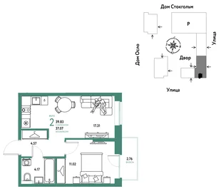 Планировка 2-комн. квартира, 39.83 м² ЖК «Европейский берег 2.0»