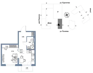 Планировка Студия, 34.75 м² ЖК «Остров-сад»