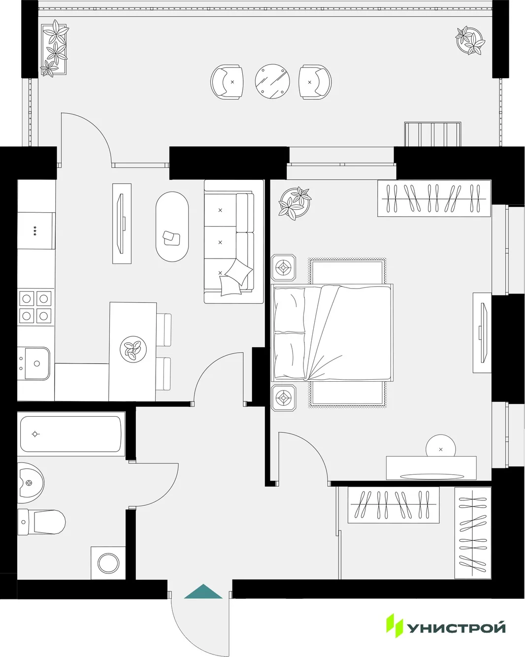 Планировка 1-комн. квартира, 51.18 м² ЖК «Уникум на Амирхана»