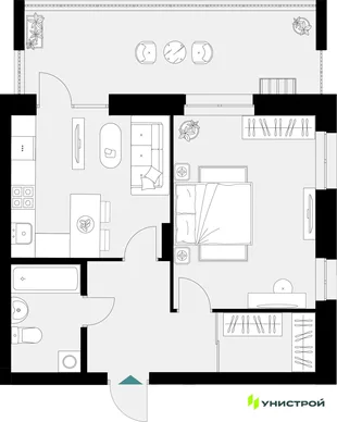 Планировка 1-комн. квартира, 51.18 м² ЖК «Уникум на Амирхана»
