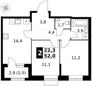 Квартира 2-комн. квартира, 52 м² ЖК «1-й Измайловский» Фото 1 Квартира 2-комн. квартира, 52 м² ЖК «1-й Измайловский» Фото 1