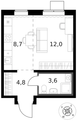 Квартира Студия, 29.1 м² ЖК «1-й Южный» Фото 1
