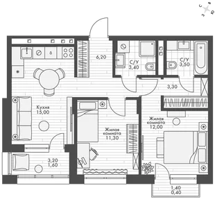 Квартира 2-комн. квартира, 56.7 м² ЖК «ФоРест» Фото 1 Квартира 2-комн. квартира, 56.7 м² ЖК «ФоРест» Фото 1