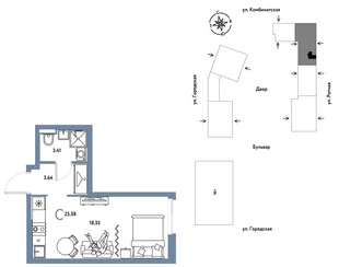 Планировка Студия, 25.38 м² ЖК «Уральский сад»
