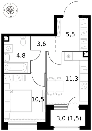 Квартира 1-комн. квартира, 37.2 м² ЖК «1-й Саларьевский» Фото 1 Квартира 1-комн. квартира, 37.2 м² ЖК «1-й Саларьевский» Фото 1