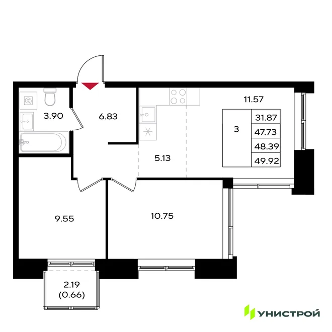 Планировка 3-комн. квартира, 48.39 м² ЖК «Уникум на Энгельса» Планировка 3-комн. квартира, 48.39 м² ЖК «Уникум на Энгельса»