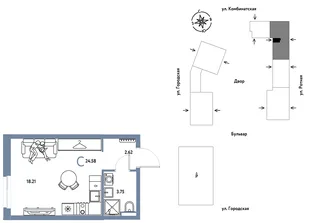 Планировка Студия, 24.58 м² ЖК «Уральский сад»