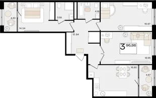 Планировка 3-комн. квартира, 96.86 м² ЖК «Патрики»