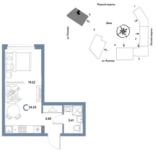 Планировка Студия, 26.23 м² ЖК «Сибирский сад»