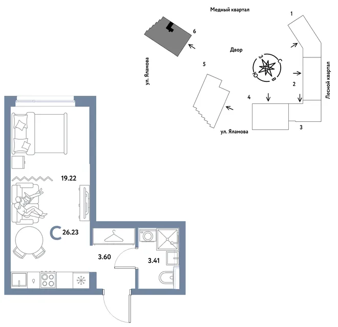 Планировка Студия, 26.23 м² ЖК «Сибирский сад» Планировка Студия, 26.23 м² ЖК «Сибирский сад»