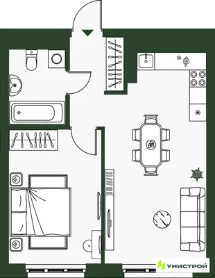 Планировка 2-комн. квартира, 40.76 м² ЖК «Парковый квартал 2.0»