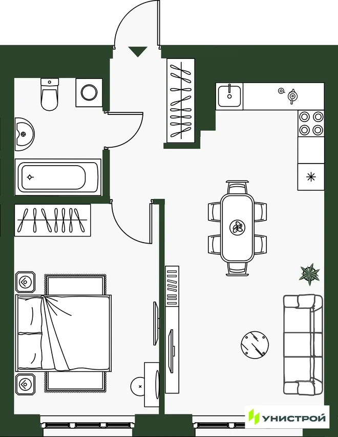 Планировка 2-комн. квартира, 40.76 м² ЖК «Парковый квартал 2.0»