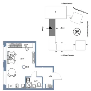 Планировка Студия, 30.76 м² ЖК «Сердце Сибири»
