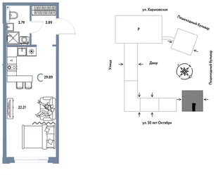 Планировка Студия, 29.89 м² ЖК «Сердце Сибири»