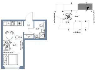 Планировка Студия, 25.56 м² ЖК «Страна.Энтузиастов»