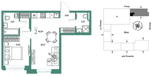 Планировка 2-комн. квартира, 45.24 м² ЖК «Остров-сад»
