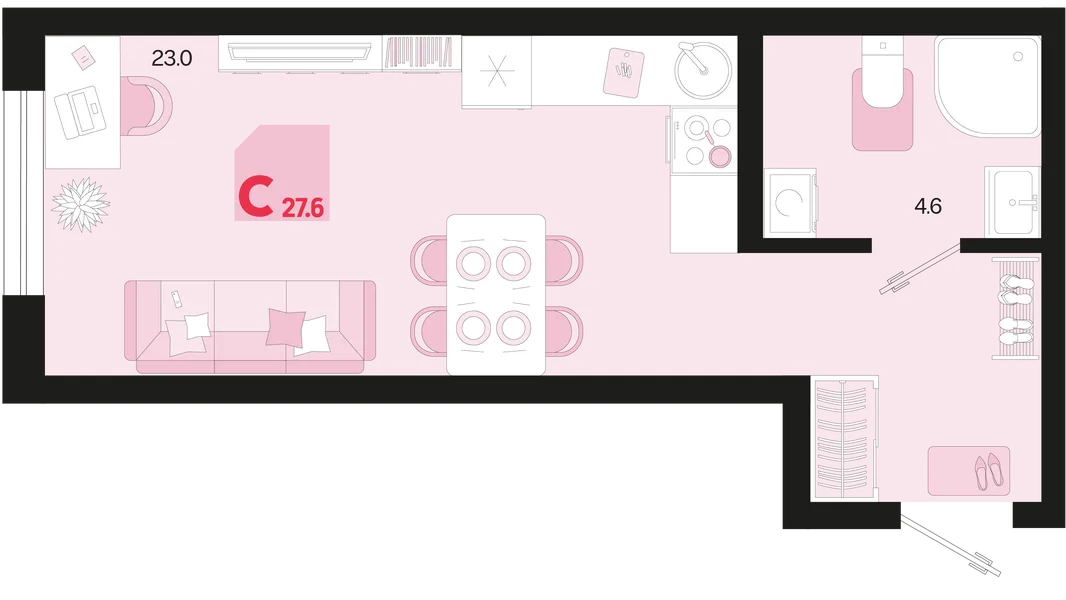 Планировка Студия, 27.6 м² ЖК «Первое место»