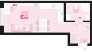 Планировка Студия, 27.6 м² ЖК «Первое место»
