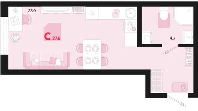 Планировка Студия, 27.6 м² ЖК «Первое место» Планировка Студия, 27.6 м² ЖК «Первое место»