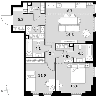 Квартира 3-комн. квартира, 73.7 м² ЖК «Sydney City» Фото 1 Квартира 3-комн. квартира, 73.7 м² ЖК «Sydney City» Фото 1