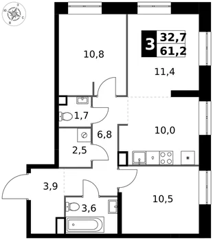 Квартира 3-комн. квартира, 61.2 м² ЖК «1-й Измайловский» Фото 1 Квартира 3-комн. квартира, 61.2 м² ЖК «1-й Измайловский» Фото 1