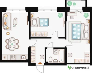Планировка 2-комн. квартира, 65.04 м² ЖК «Жилой кластер Q на Кулагина»