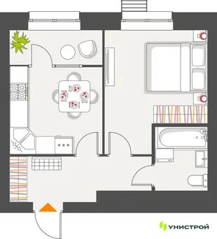 Планировка 1-комн. квартира, 38.17 м² ЖК «Атмосфера»