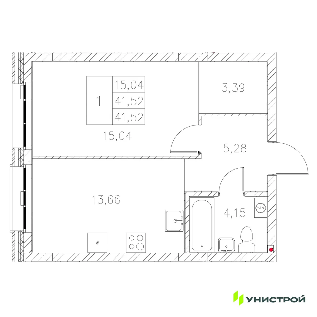 Планировка 1-комн. квартира, 41.52 м² ЖК «Statum»