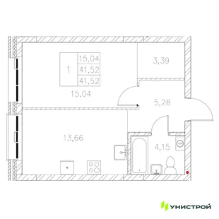 Планировка 1-комн. квартира, 41.52 м² ЖК «Statum»