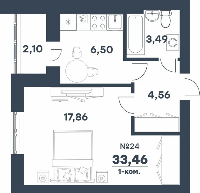 Планировка 1-комн. квартира, 33.46 м² ЖК «мкр. Долина» Планировка 1-комн. квартира, 33.46 м² ЖК «мкр. Долина»
