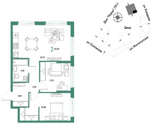 Планировка 2-комн. квартира, 66.5 м² ЖК «Страна.Парковая»