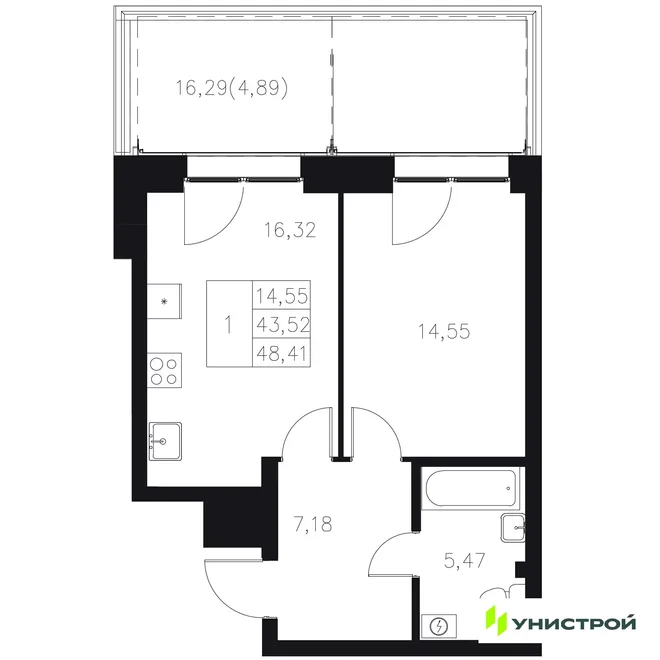 Планировка 1-комн. квартира, 48.41 м² ЖК «Statum» Планировка 1-комн. квартира, 48.41 м² ЖК «Statum»